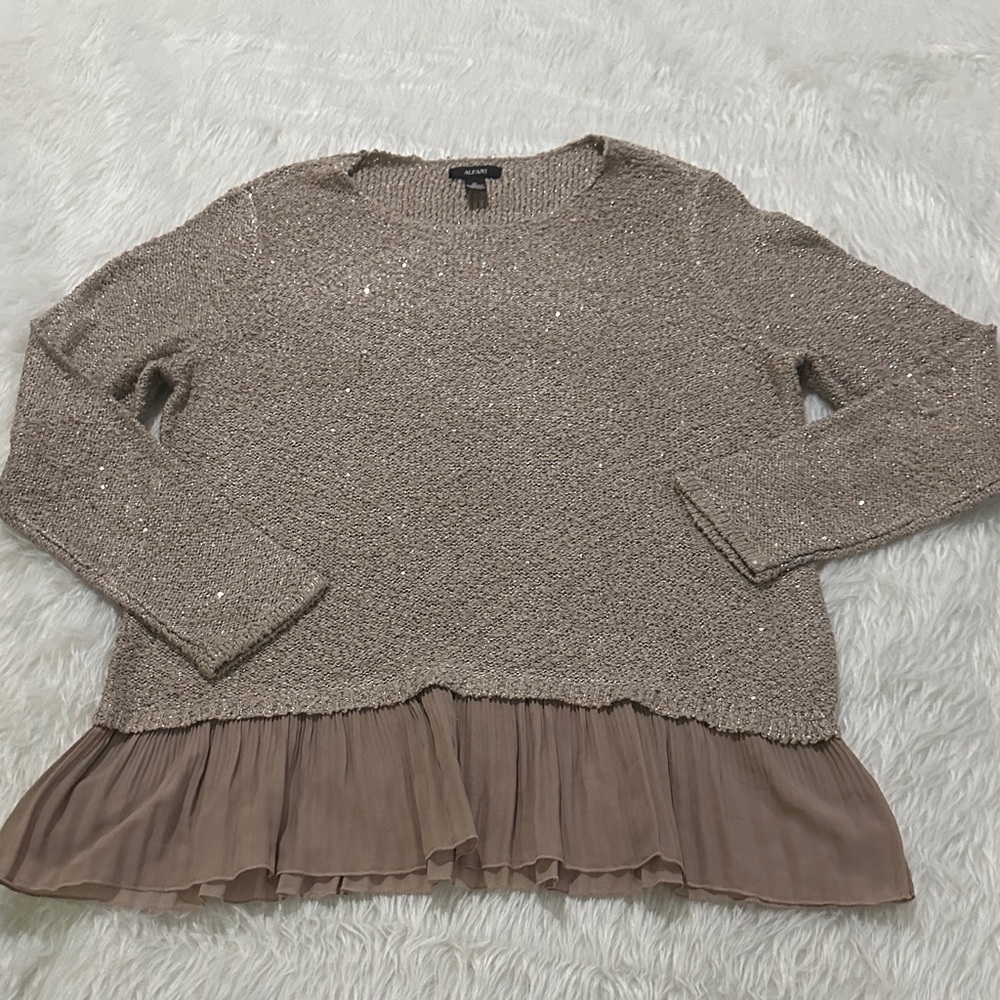 Alfani Beige Sweater with Ruffle Hem